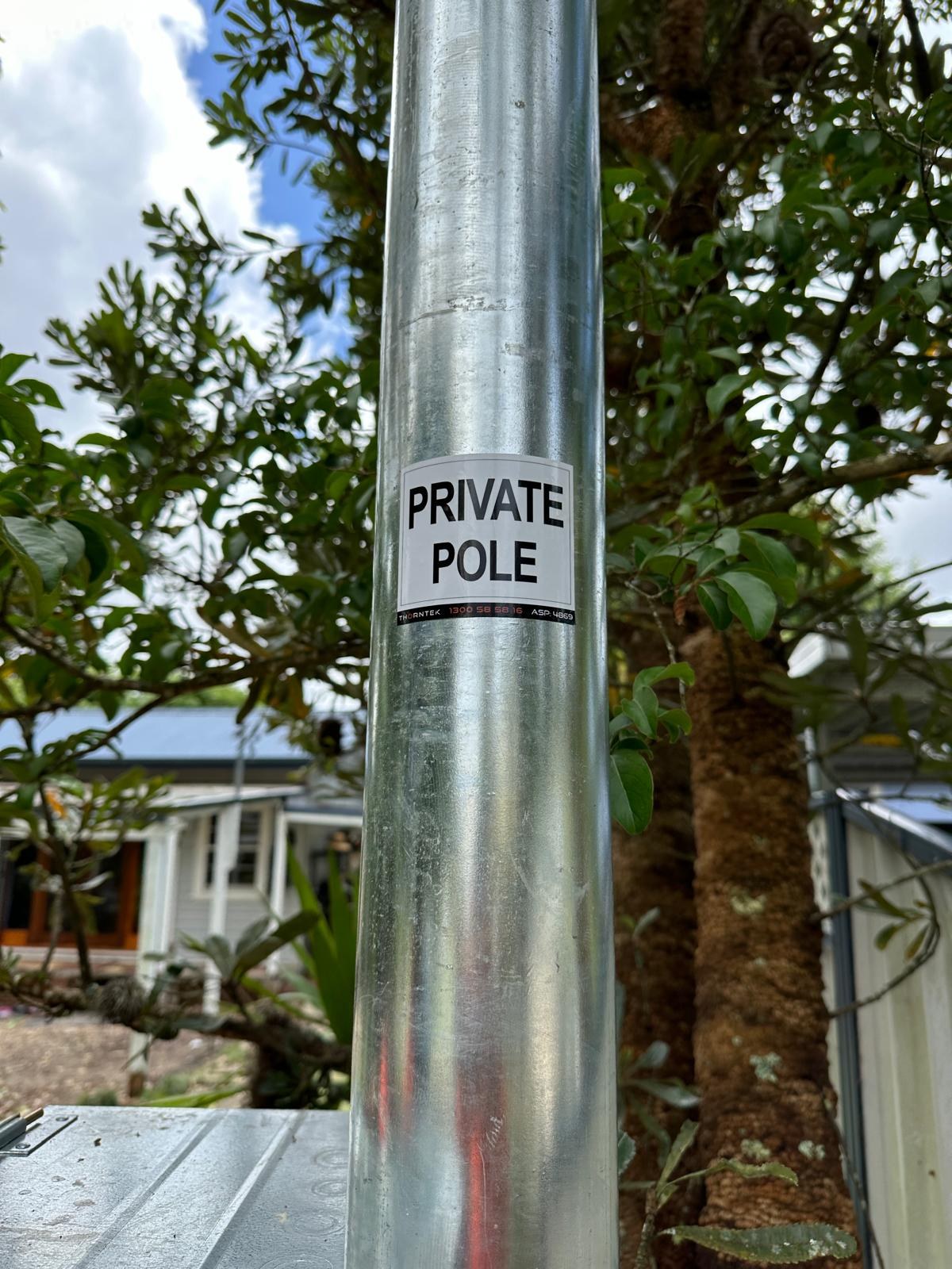 Galvanised private power pole installed by Thorntek